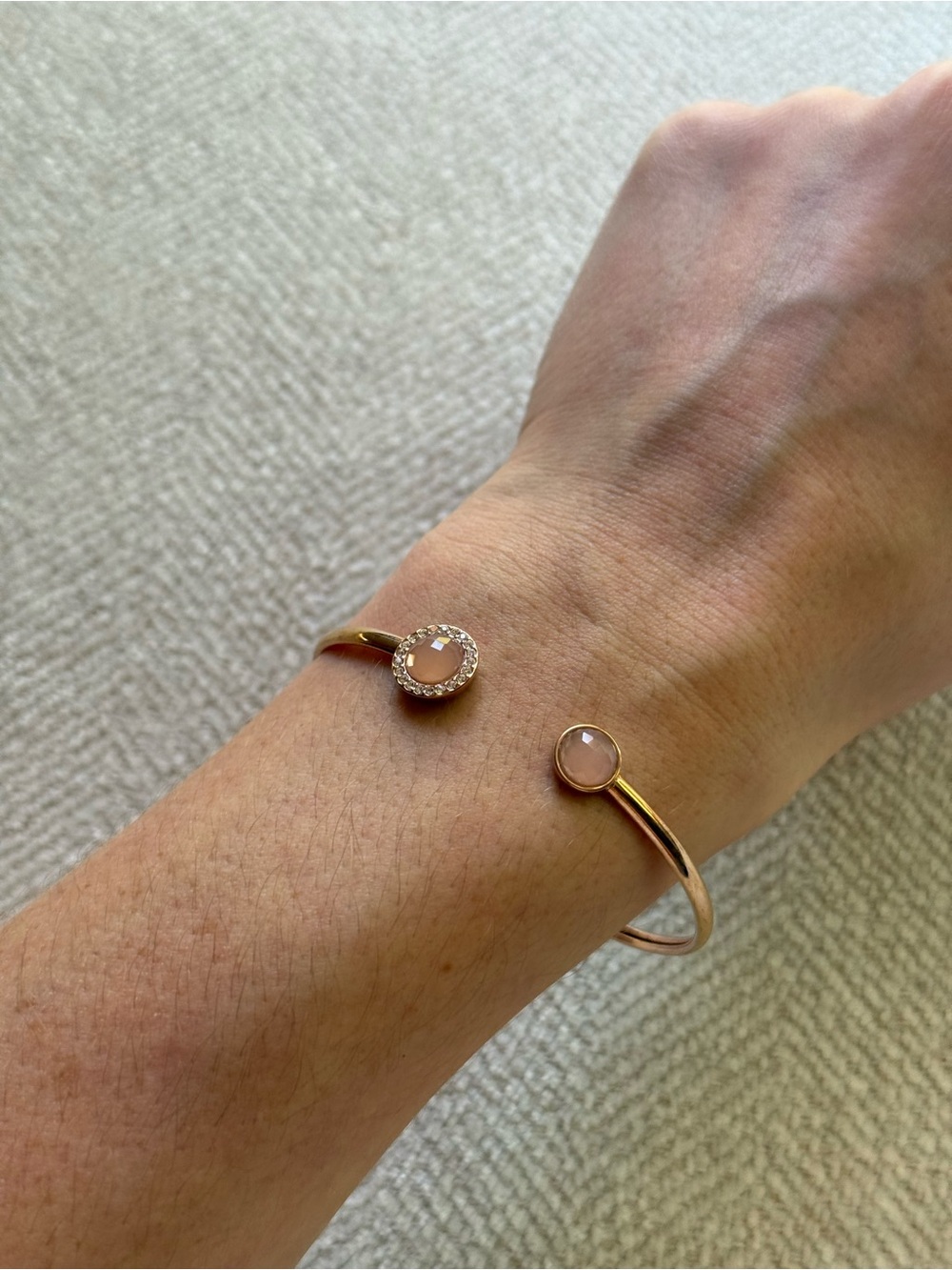 Fossil Rose Gold Tone Pink Stone Open Cuff Bracelet